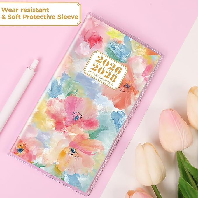 SKYDUE Pocket Calendar 2026-2028, Pocket Monthly Planner Jul 2026 - Dec 2028 for Purse, 6.7" X 3.8" 30-Month Small Planner, Academic Year Calendar, Compact Design with Plastic Sleeve