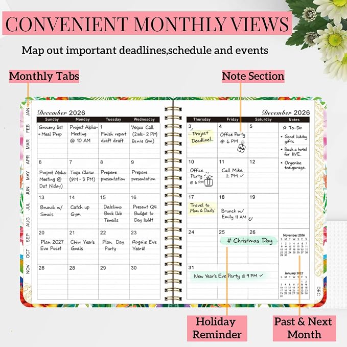 2026 Academic Daily Women Planner, Jan 2026-Dec 2026 Weekly and Monthly Teacher Planning Book,Cute Hard Cover Calendar Book with Tabs, A5 (6.3" x 8.5") for School Office Home, Flamingos