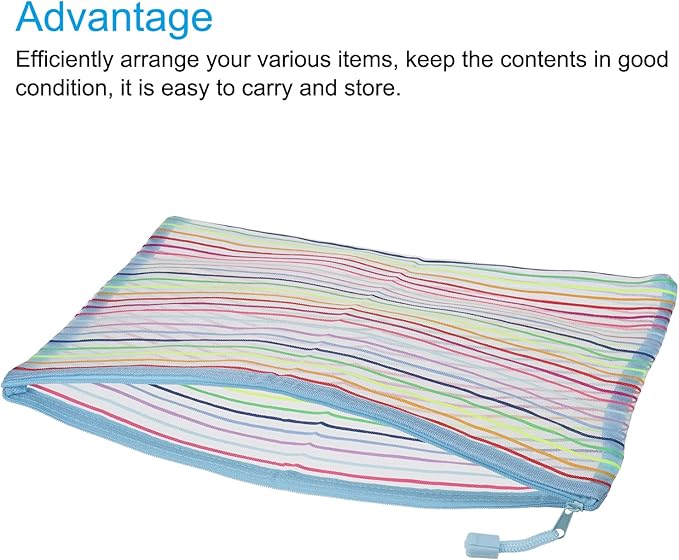 MECCANIXITY Mesh Zipper Pouches, A4 Colorful Pencil Case Document File Bags Storage Organizer for Office Supply Travel Accessory, Sky Blue Pack of 6