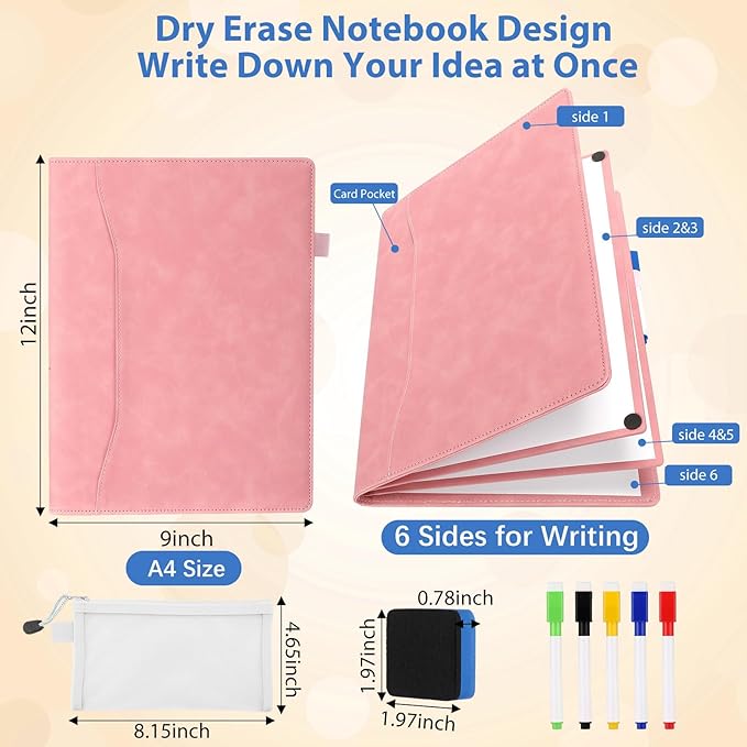Feifeiya 6 Sides Dry Erase Notebook Portable White Board 12"x9"(a4) Travel Dry Erase White Board Notebook Foldable Anti-ghosting Surface for Office, School, Study, Travel & Business Meeting Planning