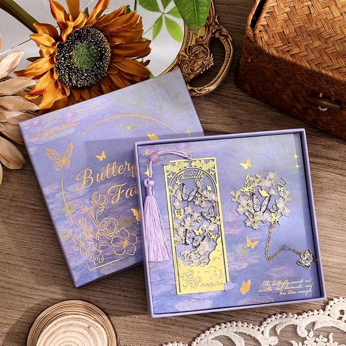 icceemee 2pcs Bookmark Butterfly Flower Theme Pretty Book Marks Set with Bookmarks for Women, Cute Book Markers for Writers, Kids, Teens, Men Readers, Reading Accessories Gifts for Book Lovers