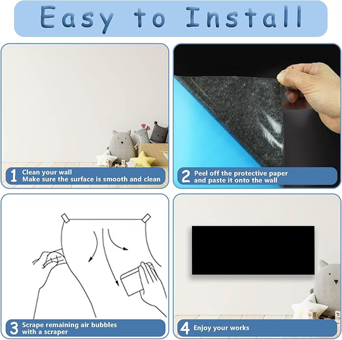 Magnetic Chalkboard Contact Paper for Wall,Peel and Stick Self Adhesive Blackboard Wall Decal Roll for Home School,40" x 16",Black (CB-BK-40100)