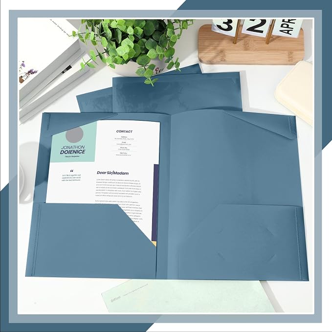 Henoyso 36 Pack Blue Gray Plastic Folders with Clear Front Pockets Heavy Duty File Folders with 2 Pockets and Card Slot for Student Communication School Office Presentation Report