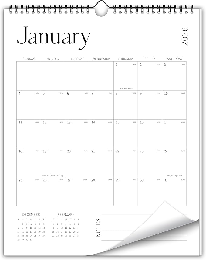 Aesthetic 2026 Wall Calendar - 12 Monthly Calendar from January 2026 to December 2026, 14.5" x 10.5", Modern Vertical Wall Hanging Calendar for Organizing & Planning, Leaves
