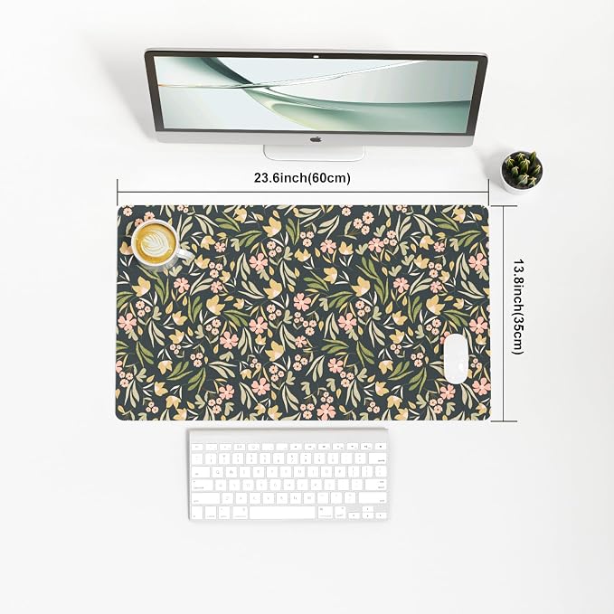 Colorful Star Large Mouse Pad, PU Leather Waterproof Desk Mat, Computer Gaming Mouse Pad, XXL Extended Mousepad Non Slip Desk Pad for School Office Home 23.6" x 13.8" - Ditsy Floral Print