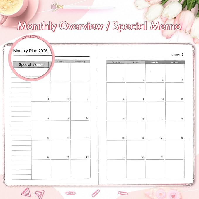 KESOTE Daily Hourly Planner 2026 Full Page per Day, 2026 Diary 5.7 x 8.3 Hardcover Appointment Book Agenda 12 Month, A5 Diary Notebook Planner Christmas Gift, Rose Gold