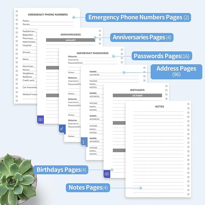 Address Book with Alphabetical Tabs-Address and Password Book for Seniors - Hardcover Spiral Bound Phone Book- Record Contacts,Website Login Passwords, Special Days -5.7" x 7.7", Blue
