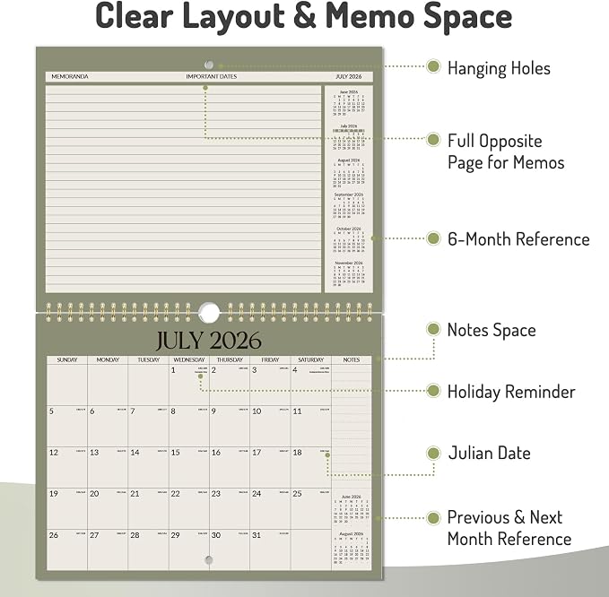 Forvencer 2026 Calendar, 21-Month Wall Calendar 2026, Apr 2026 - Dec 2027, 11" x 8.5" Monthly Planner Calendars with Note Pages & Stickers, Unruled Blocks, Spiral Binding Hanging for Home Office