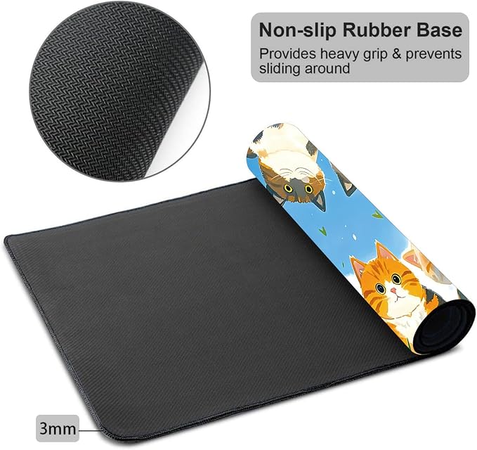 Mouse Pad Gaming Mousepad 31.5x11.8 Inch XXL Large + Coasters,Desk Mat with Stitched Edges, Non-Slip Rubber Base, Thick Mouse Pad for Computer, Laptop, Office & Home - Cute Cat Family