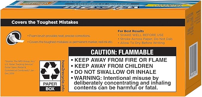 BIC WOFEC12WE Wite-Out Extra Coverage Correction Fluid, 20 ml Bottle, White, 1/Dozen