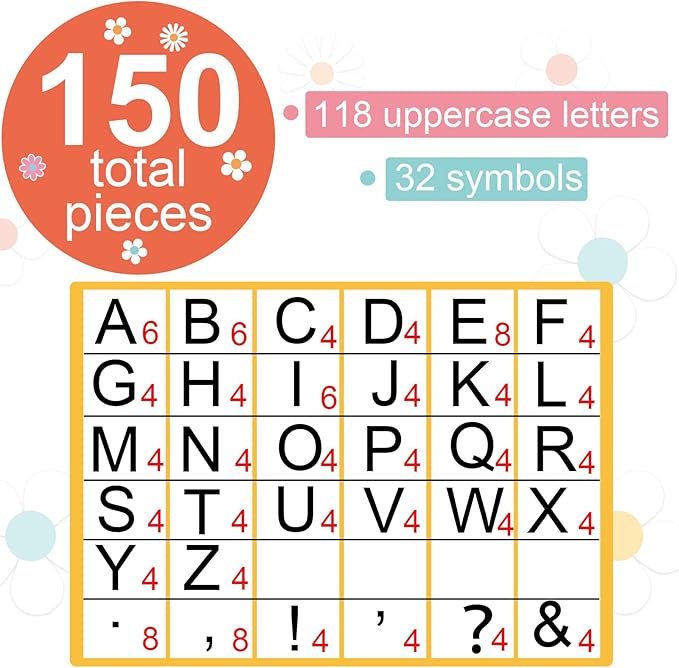 150 PCS Large 6" Font Letters and Punctuation Set, Groovy Party Hippie Boho Daisy Classroom Alphabet for Bulletin Board Display Home School, A Great Helper to Inspire Students' Learning Interest