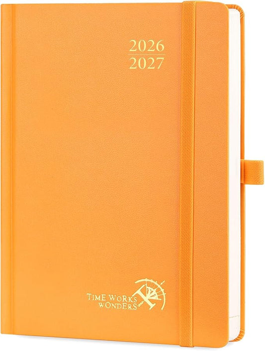 POPRUN 2026-2027 Daily Planner One Page Per Day (Medium - 5.75" x 8.5") - Academic Calendar Book(July 2026 - June 2027), 2026 Day Appointment Book with Pen Holder, Hardcover - Orange