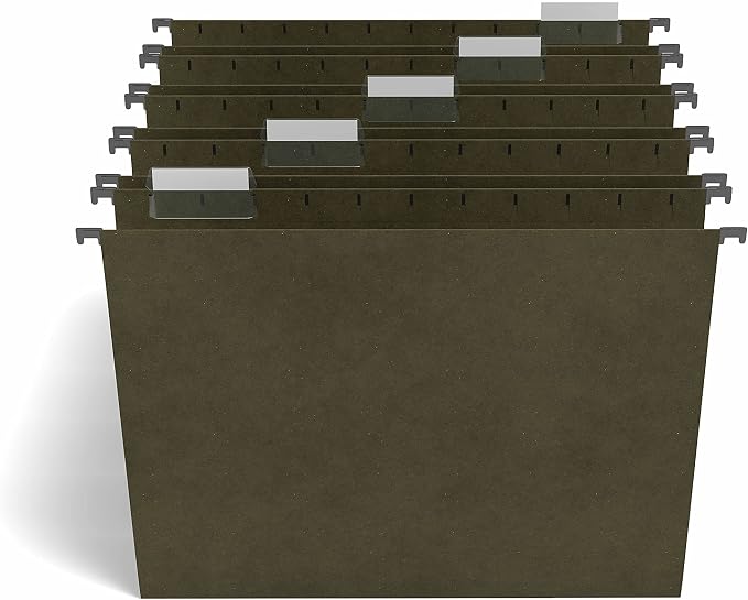 TRU RED Hanging File Folders, Letter Size, 5‑Tab, Standard Green, Heavy‑Duty Construction – 250/Box