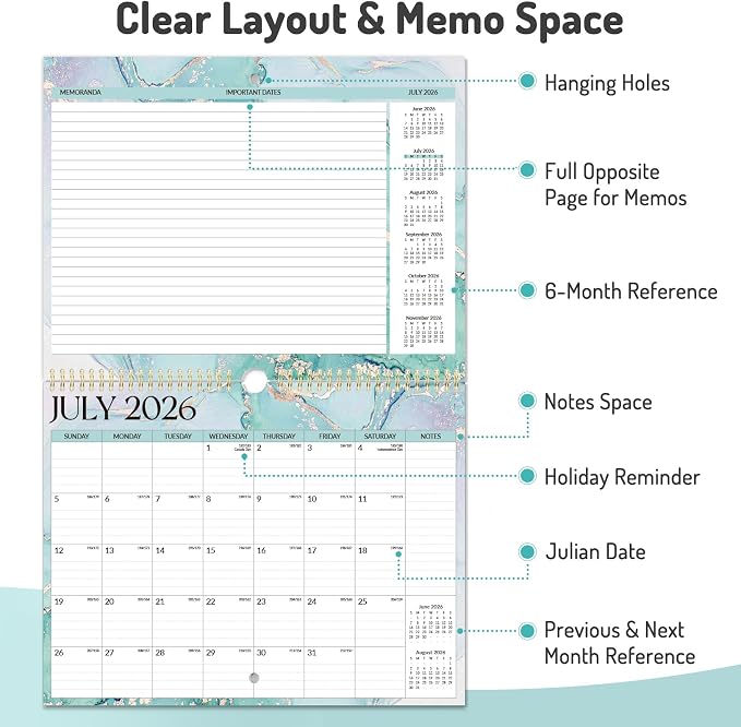 2026 Calendar, Forvencer 21-Month Wall Calendar 2026, Apr 2026 - Dec 2027, 14" x 11" Large Monthly Planner Calendars with Notes Section & Stickers, Ruled Block, Spiral Binding Hanging for Home Office