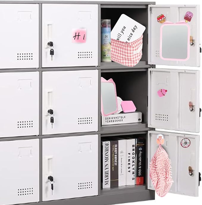 Tazimi Locker Accessories Kit with Magnetic Whiteboard, Mirror, Hook, Rug, Storage Bag, Pen Holder - Back to School Essentials for Girls' Locker Organizer