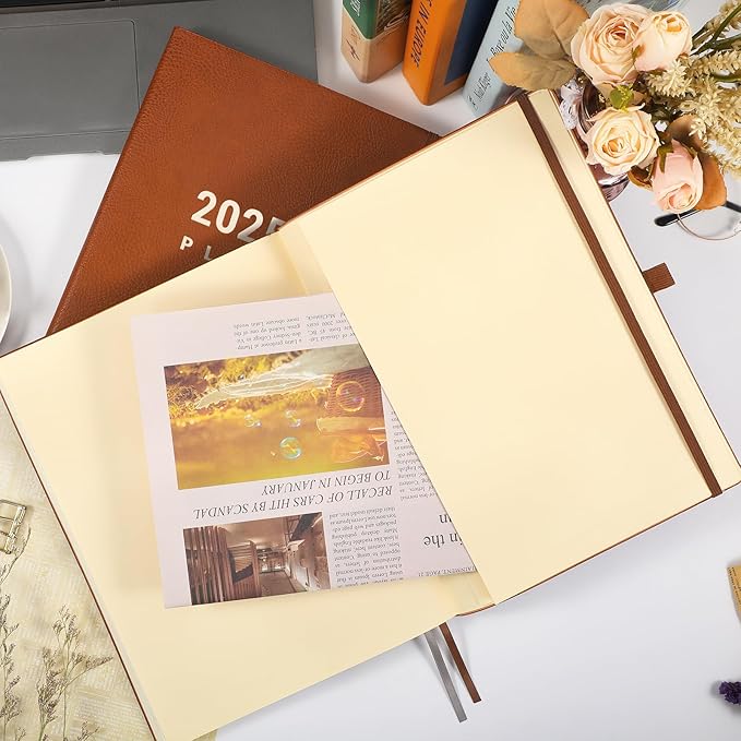 2025-2026 Planner - July 2025 - June 2026, Planner 2025-2026 Daily Weekly and Monthly, 8.5" x 11", Pen Holder, Calendar Stickers, Pocket, 25 Notes Pages, Faux Leather Cover, A4 Premium Paper - Brown