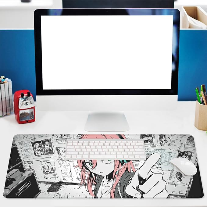 Anime Girl Gaming Mouse Pad Desk Pad Red Hair Headphones Sketch Style Mousepad XL Large Gaming Mousepad Laptop Keyboard Mat Desk Pad Office Computer Keyboard Laptop Home 31.5"x11.8"