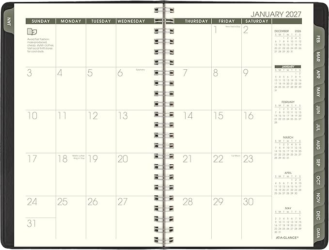 AT-A-Glance 2027 Appointment Book Planner, Weekly & Monthly, 5" x 8", Hourly, Recycled, Black (70100G0527)