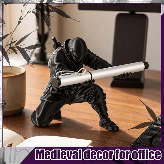 Tenceur 3D Printed Ninja Pen Holder, Black Ninja Warrior Samurai Desk Organizer with Sword, Cool Figurine Pen Stand for Men Dad Father Office Home Back to School Classroom Funny Gag Gift