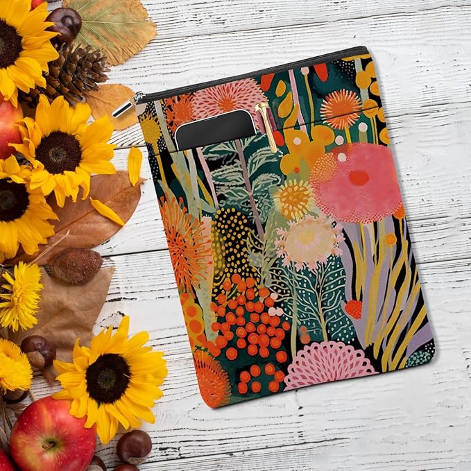 Botanical Flower Colorful Book Sleeve Book Accessories Book Cover Book Protector Christmas Birthday Boss Day Book Lovers Gifts Bookish Book Club Gifts for Readers Women Librarian Book Lover