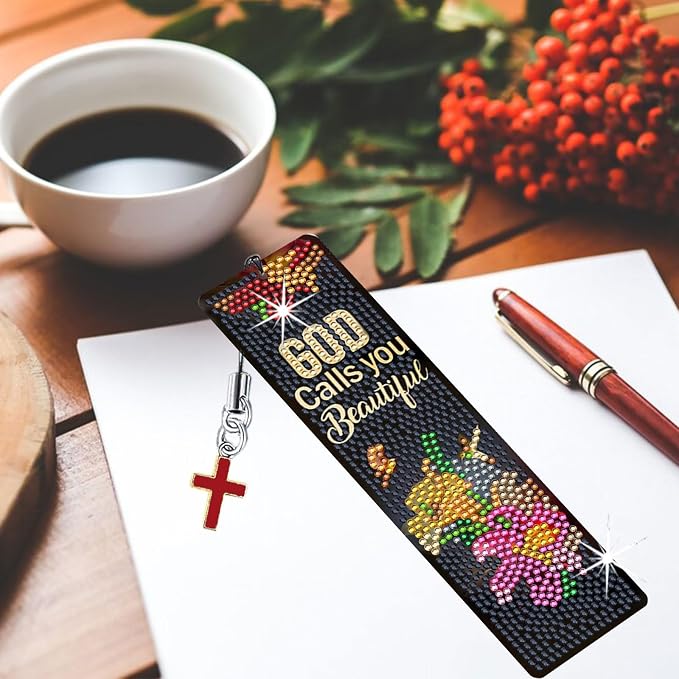 8PCS Diamond Painting Art Bookmarks,Cute Acrylic Bookmarks Crafts Kits Gifts with Pendants for Adult Women Book Lovers (bible2)