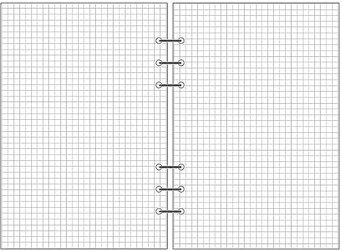 Grid Square Spiral Notebook Refill,A5 Planner Inserts 6 Ring Binder Refill, for Filofax, 90 pages double sided printed, Harphia(A5 5.59 x 8.27'',Gridsquare)