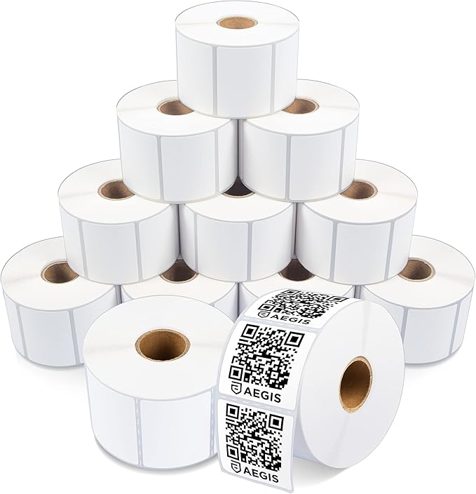 Aegis Adhesives - 2" X 1.5" Direct Thermal Labels (12 Rolls, 900 Labels/Roll) Perforated and Compatible with Rollo, Zebra, and Other Desktop Label Printers