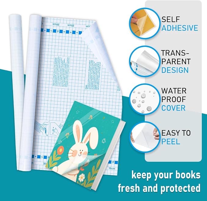 Chell 2 Pack Clear Contact Paper Roll for Books, 17.5in x 5ft Clear Self Adhesive Book Cover Paper Protector
