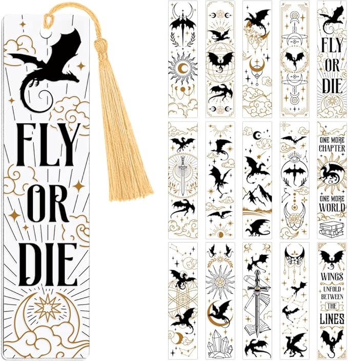 Peacoblue 30pcs UV DTF Bookmarks Transfer Stickers Wraps Magic and Dragons for Women Men Reading, Waterproof Bookmarkers Decal(No Blank Bookmarks) for Acrylic Plastic Metal Blank Bookmark