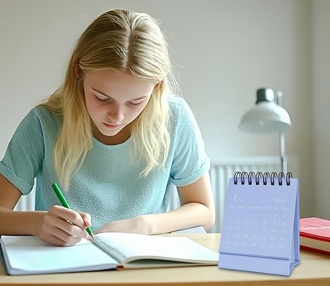 Mini Desk Calendar 2026-2027, January 2026 until July 2027, Small Desk Calendar Standing Flip Monthly Calendar Twin-Wire Binding with Stickers for Home Office School (Blue)