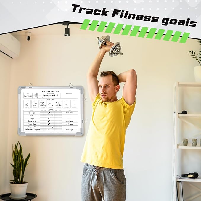 Lincia 24 x 18 Inch Fitness Tracker Whiteboard Workout Calendar for Home Gym Dry Erase Planner Hanging Removable to Do List for Wall Whiteboard with Aluminum Frame for Gym Program(Style A)