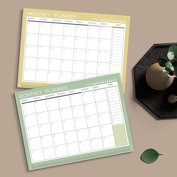 Phyxin Undated Planner, 54 Sheets Blank Calendar, 11.2" x 8.3" Monthly Calendar Planner, Tear Off Undated Monthly Planner with Memo for Women, Students, Teachers, Morandi Green