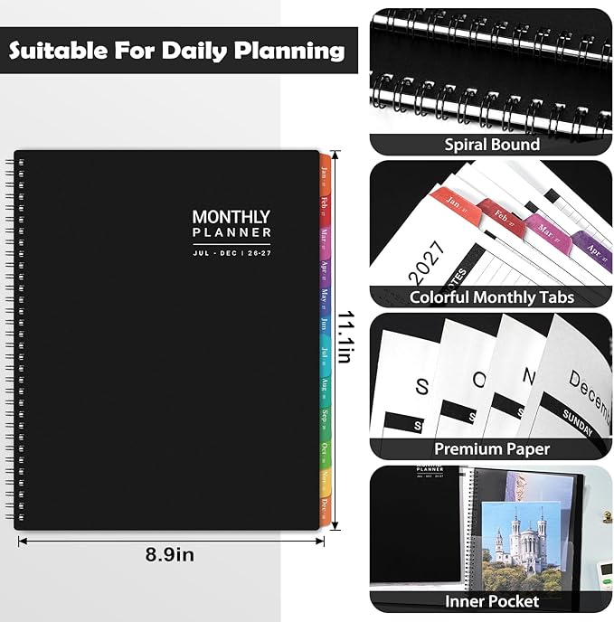 2026-2027 Monthly Planner - Jul 2026 - Dec 2027, 8.9" x 11.1", 18 Months Planner Calendar 2026-2027, Colorful Monthly Tabs, Suitable for School & Work