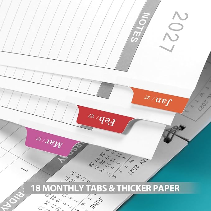 Monthly Planner 2026-2027 - JUL 2026 - DEC 2027, Academic Planner 2026-2027, Monthly planner/Calendar with Pocket, Contacts and Passwords, Twin-Wire Binding - Coloful Tabs, Waterproof Cover ( 9" x11", Blue)