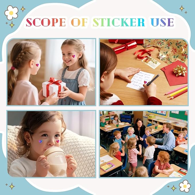 1800 Holographic Rainbow Heart Stickers，Shimmering Laser-Cut Heart Stickers，The Perfect Choice for Valentine's Day Gift Decorations，Also Ideal for Reward Charts，Teacher Reward Stickers