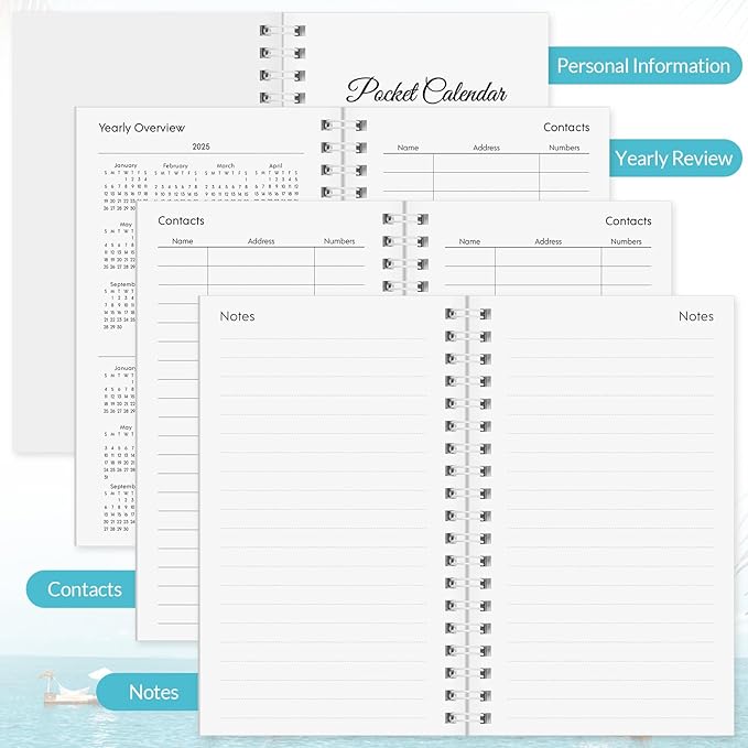 KONVINIT Pocket Calendar 2025-2027, Beach 2026 Pocket Calendar -3.5” × 6.5” - Runs from July 2025 until December 2027, 2026 Monthly Planner with Coil Cover for Organizing