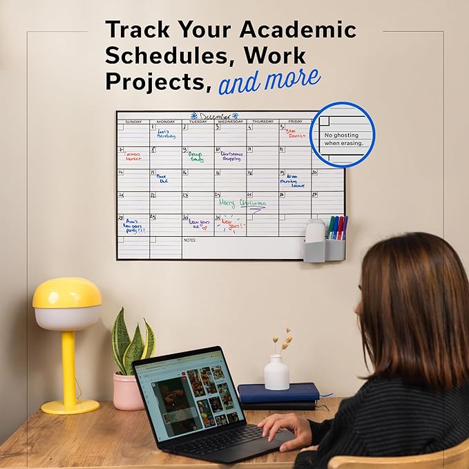 Small Dry Erase Calendar for Wall, 17x26, Small Wall Calendar Dry Erase, White Board for Office, Home & School, Erasable Whiteboard, Monthly Undated Reusable White Board Planner