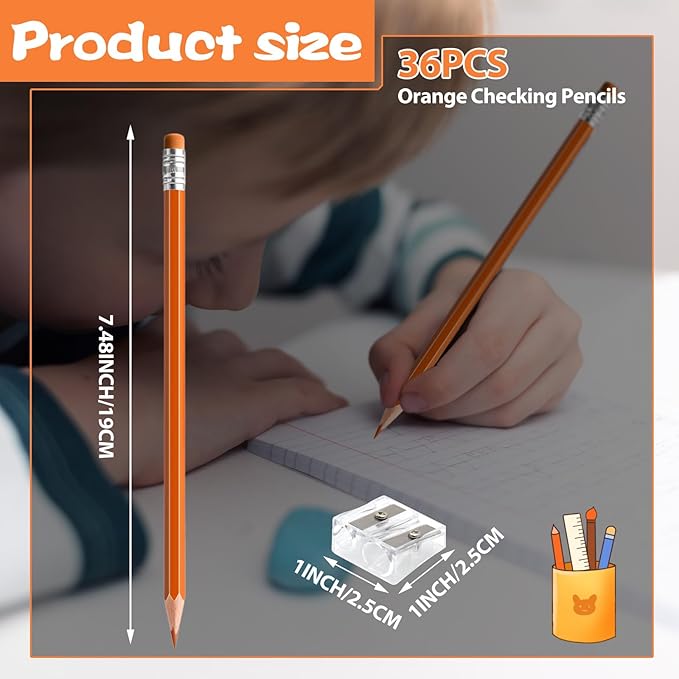 36 PCS Orange Pencils with Eraser, Pre-Sharpened HB Spring & Easter Pencils for Kids, School Supplies for Writing, Drawing & Easter Art Crafts (Orange)