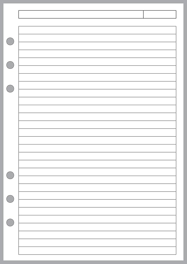 A5 Size Lined Notes Pages, with Subject Line, Sized and Punched for 6-Ring A5 Notebooks by Filofax, LV (GM), Kikki K, TMI, and Others. Sheet Size 5.83" x 8.27" (148mm x 210mm)