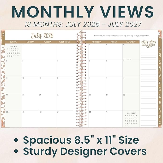 bloom daily planners HARDCOVER Planner 2026-2027 (8.5" x 11") Academic Year (July 2026 - July 2027) - 13 Months Task Goal Planner for Women - Monthly & Weekly Agenda Book - Tan Leopard