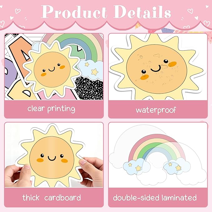 Composition Bulletin Board Decorations Set Welcome Back to School Classroom Decoration This is Our Happy Place Bulletin Board Rainbow Paper Cutouts for School Classroom Chalkboard Wall Decor Supplies
