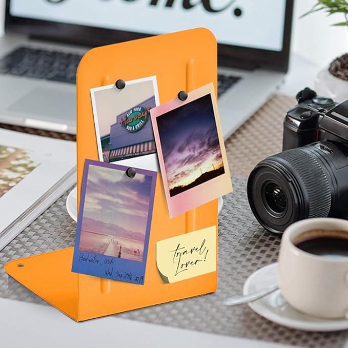 Acrimet Bookends for Shelves, Non-Skid Book Holder, Heavy Duty Book Stopper, Steel Metal Book Ends Storage for Home, Library, 6 7/8" H x 4" W x 4 1/2" D (Orange) (1 Pair / 2 Pieces)