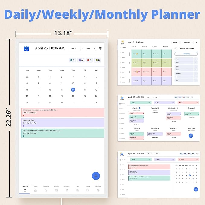 Digital Calendar 24 Inch Touch Screen, Electronic Wall Calendar Chore Chart for Family Monthly/Weekly Planner, Interactive Display Smart Calendar for Home Organization, Desk Mount Included - White