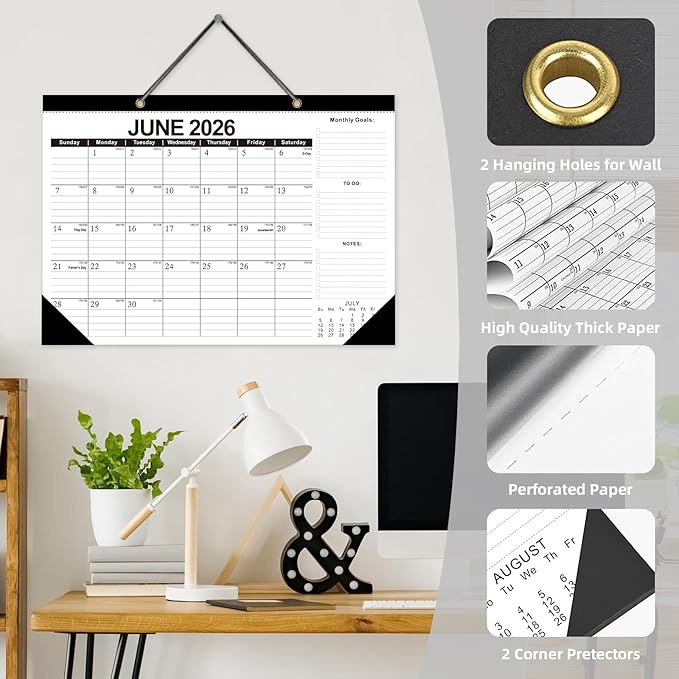 2026 Calendar Desk Calendars 2026-2027 Wall Calendar from January 2026 to June 2027,18 Months 17"×12" Thick Paper for Office School Home