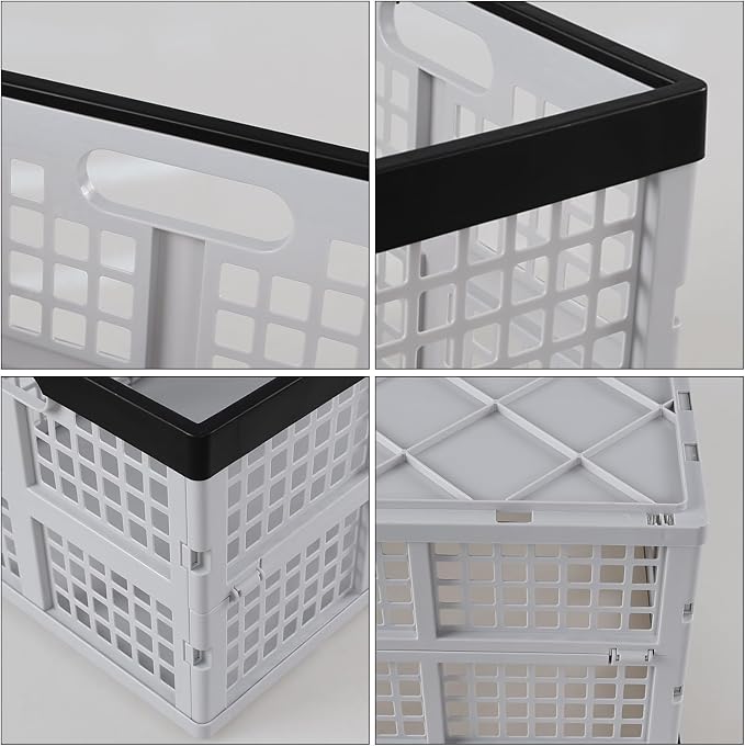 42 L Folding Stackable Storage Crates, Plastic Collapsible Storage Basket, 3 Packs