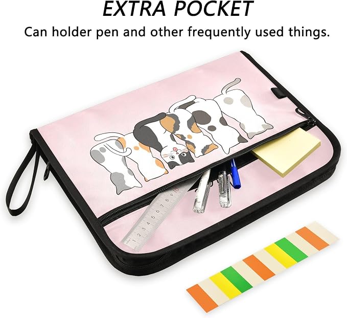 Cute Cats Pink Expanding Accordion File Folder with 13 Pockets and Zipper Closure