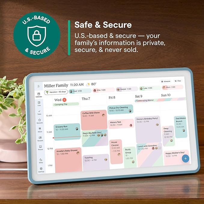 Skylight Calendar 2 - 15-inch Full HD Touchscreen Digital Calendar, Featured on Wirecutter - Wall Planner & Interactive Chore Chart, Smart Family Organizer, 16GB Storage, Wi-Fi, Wall Mount Included - Classic, Lagoon