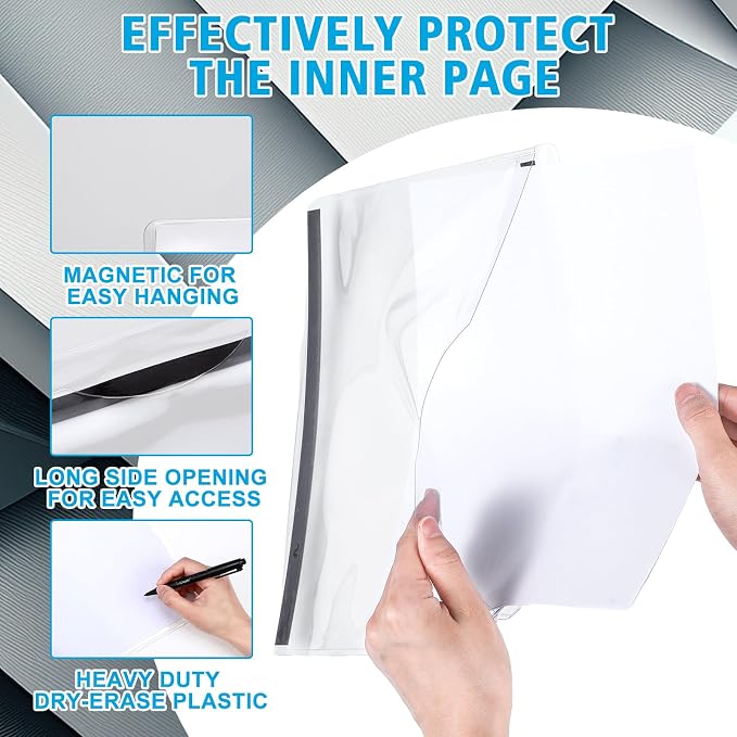Fullhawl 1 Pcs Magnetic File Holder 9 x 11-5/8 Inch PVC Clear Magnetic Paper Pouch Folder Mail Letters Sign Picture Organizer for Whiteboard Refrigerator Cabinets Office Home Teacher Supplies