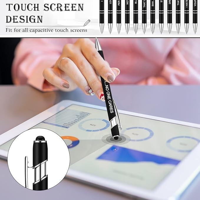 Zonon 12 Pcs Inspirational Pens Gift Set Funny Ballpoint Pen with Stylus Tip Motivational Graduation Gifts Bulk for Teacher Coworkers Nurse School Office Supplies(Black,Negative Style)