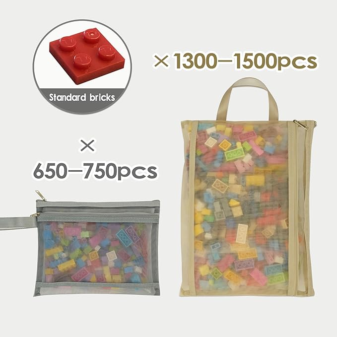 10 Pack Colored Double-Layer Mesh Zipper Pouch Bags, Nylon Building Block Sets Toy Storage & Organization, Breathable See Through (5Pcs A4+5Pcs A5) Pouch with Handle for School Office Games
